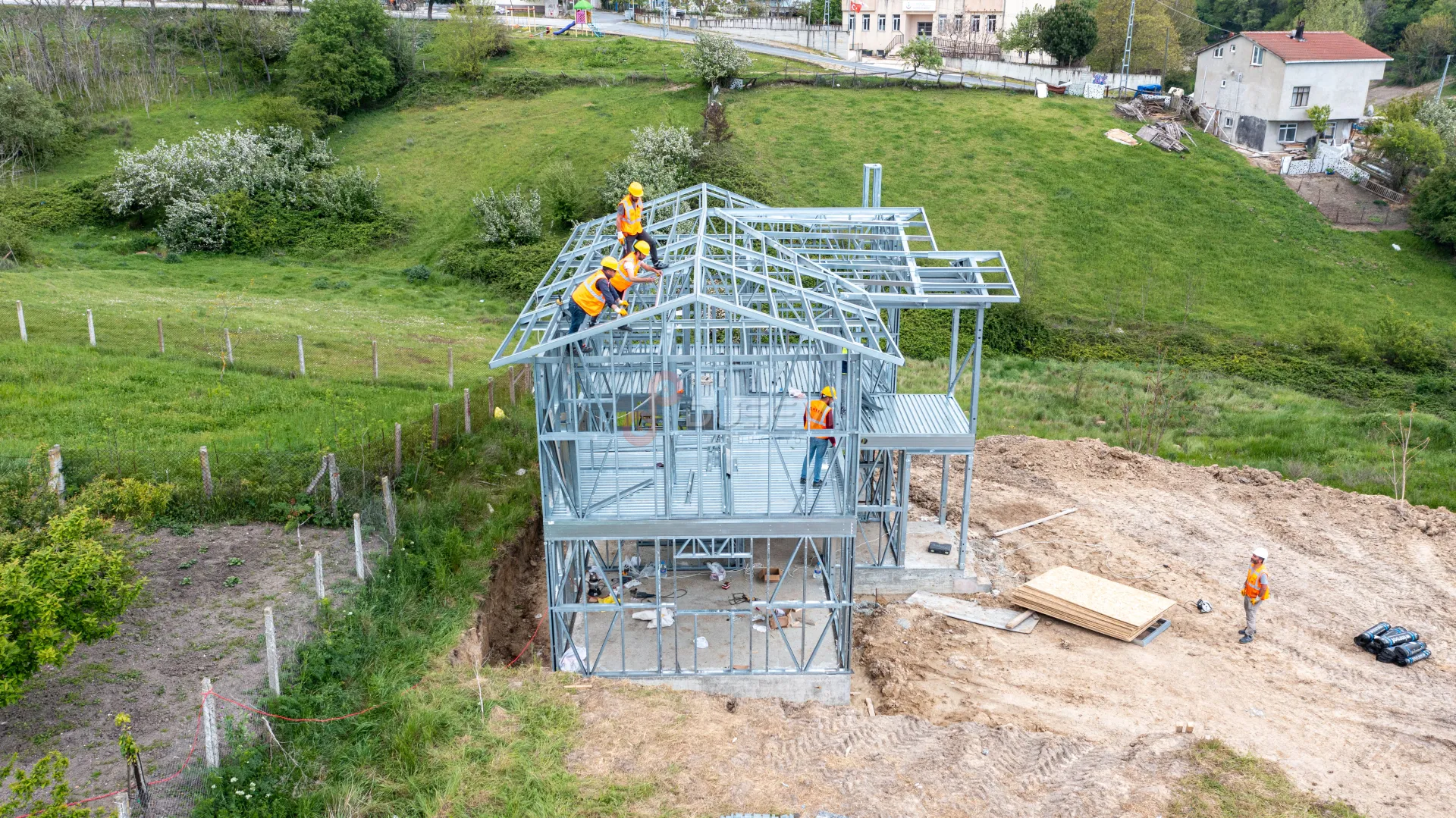 Geba Çelik Yapı Çerkezköy - Modern Çelik Ev ve Villa Projeleri Drone Çekimi - 7